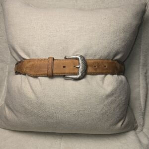 JUSTIN ODESSA STAR SILVER TEXAS RANGER BROWN LEATHER VINTAGE WESTERN MENS 36 EUC